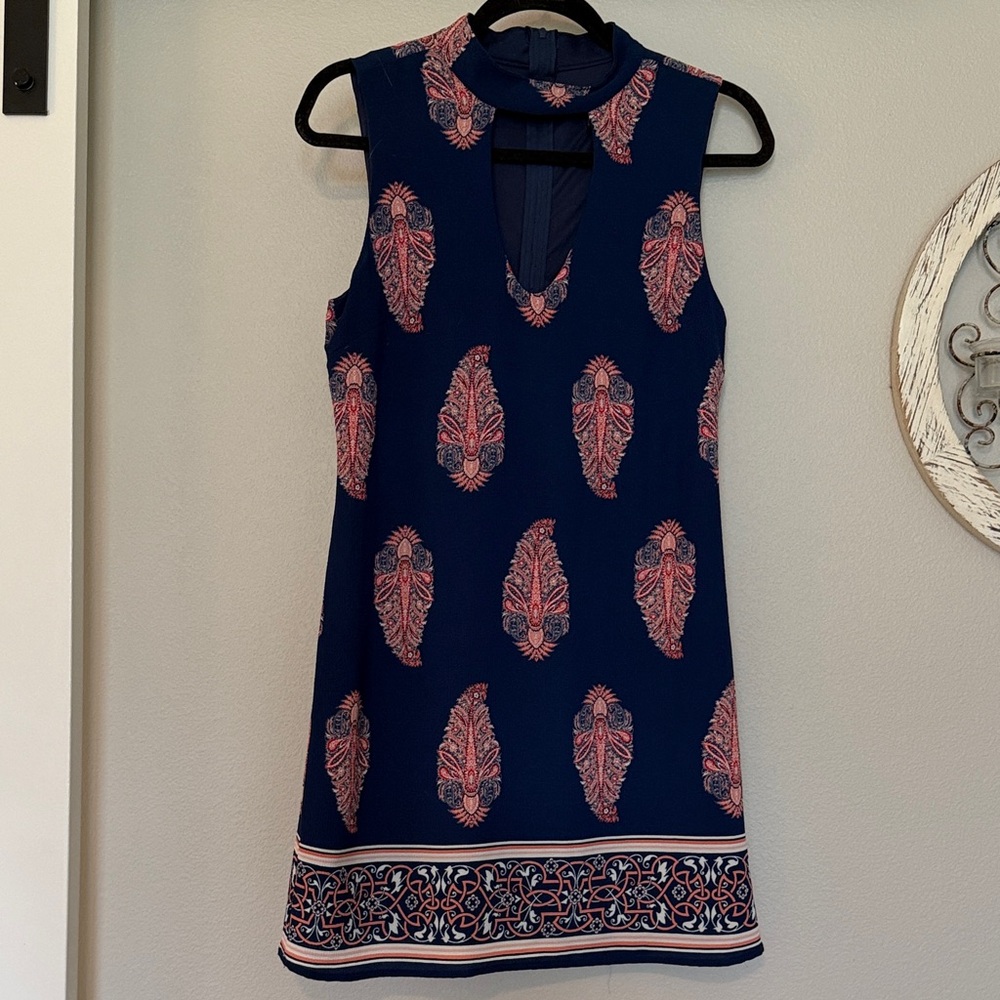 Crystal Doll Navy and Pink Patterned Mini Dress